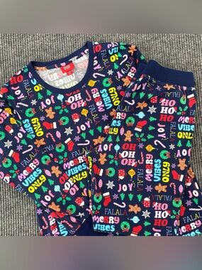 Family PJs Macys Pajama Set Navy Multicolor Holiday Top & Pants Cotton Women’s S